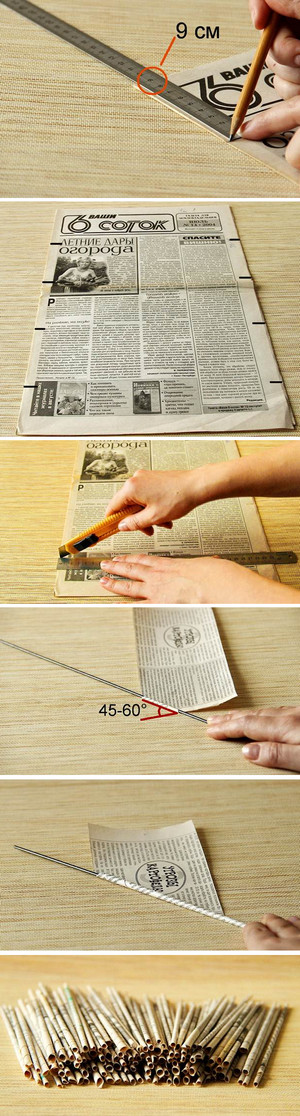 Изготовление трубочек из газеты